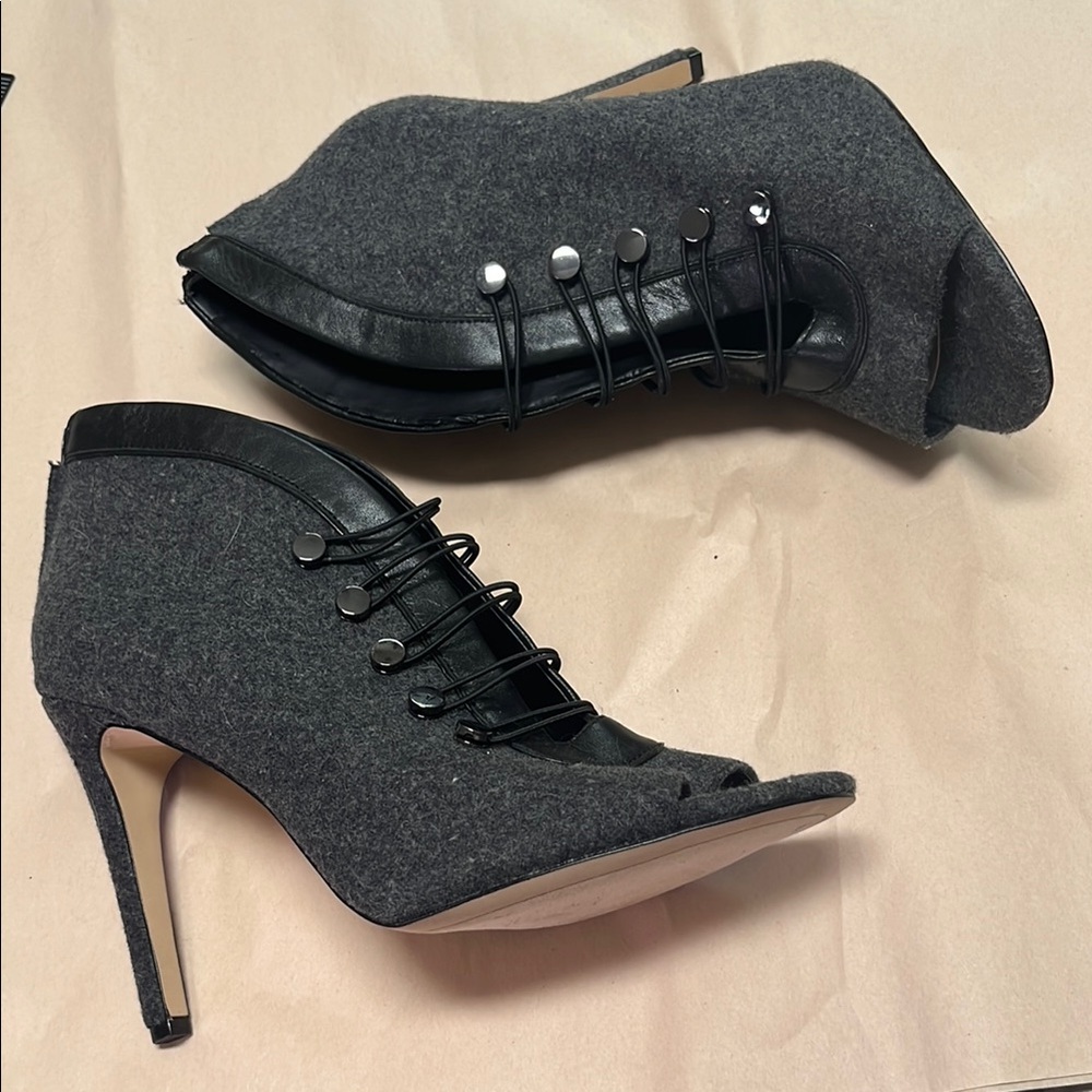 Karl Lagerfeld Gray and Black Heeled Boots with Felt Finish